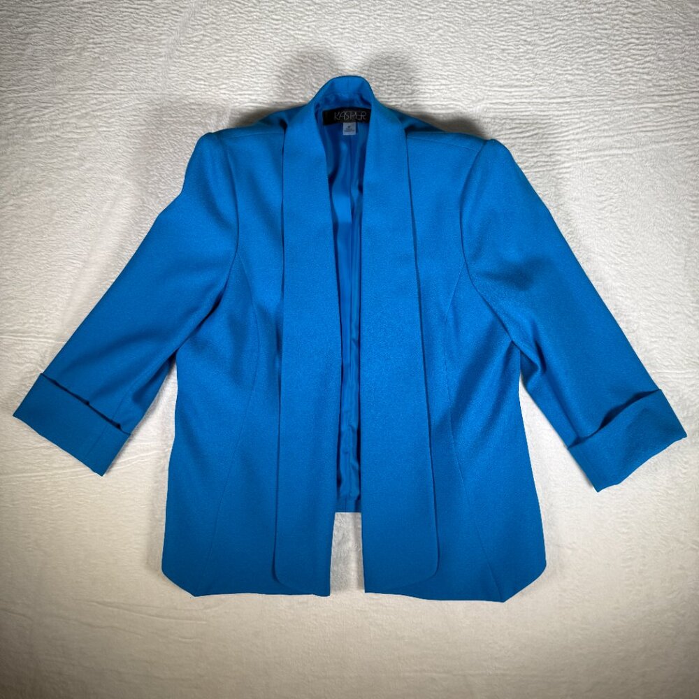 Kasper Blazer Womens 6 Petite‎ Blue Royal Lined 3/4 Sleeve Career Open